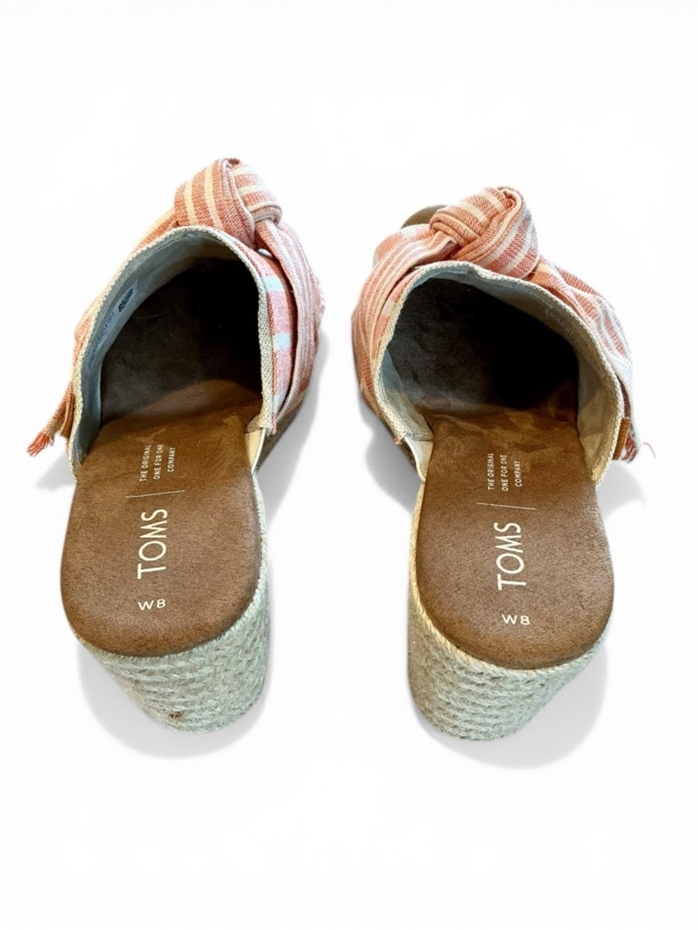 Toms Junie Canvas Espadrille Slide Peep Toe Heel Orange Cabana Stripe Size 8 - Picture 6 of 8